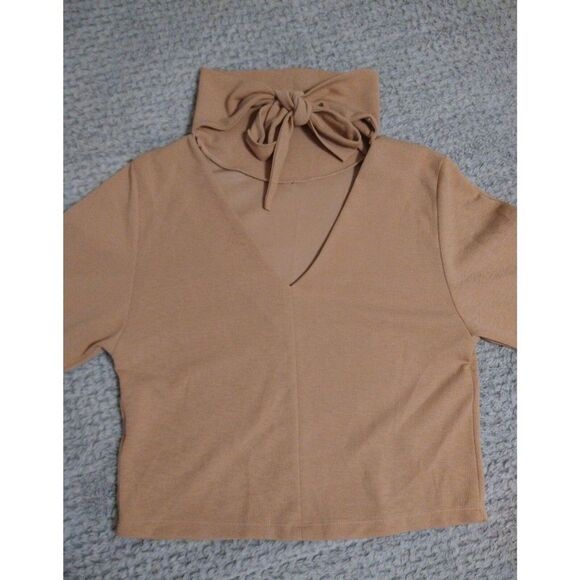 Zara Cowl Neck tie back top Size Md Camel Boho Y2K Feminine - Picture 8 of 11